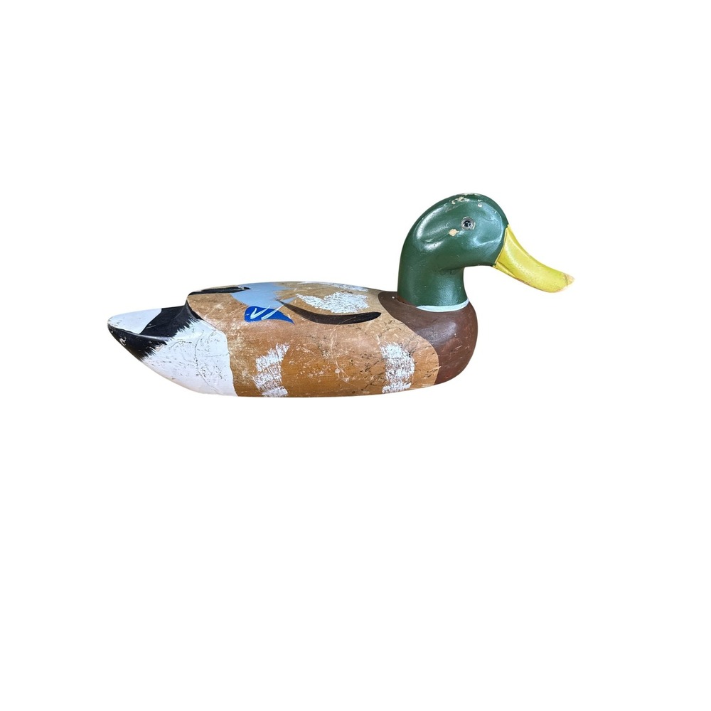 Wood Mallard Duck Decoy Hand Painted Carved Drake Rustic Hunting Decor Display